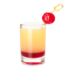 Tasty Pineapple Upside Down Cake Shot on white background