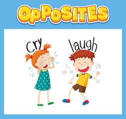 Fototapeta na wymiar Opposite English words with cry and laugh