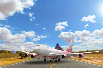 Fototapeta na wymiar A big airplane on road airport Russia