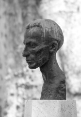 A close-up with the statue of Miklos Radnoti from Margaret Island Park in Budapest - Hungary 
He...