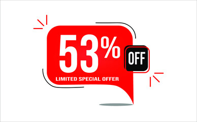 53% off limited offer. White and red banner with clearance details