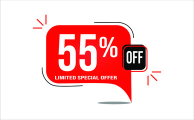 55% off limited offer. White and red banner with clearance details