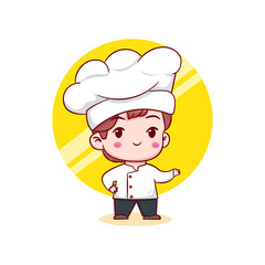 Cute cartoon character of chef. Hand drawn chibi character isolated background.