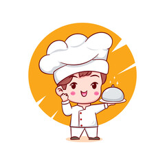 Cute cartoon character of chef. Hand drawn chibi character isolated background.