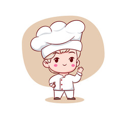 Cute cartoon character of chef. Hand drawn chibi character isolated background.