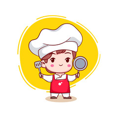 Cute cartoon character of chef. Hand drawn chibi character isolated background.