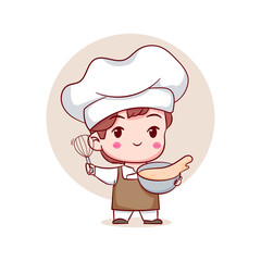 Cute cartoon character of chef. Hand drawn chibi character isolated background.