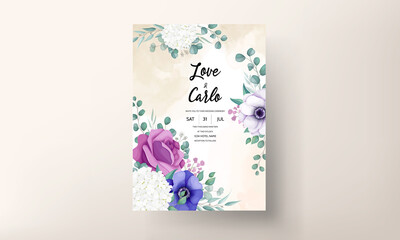 beautiful rose and anemone flower wedding invitation card template