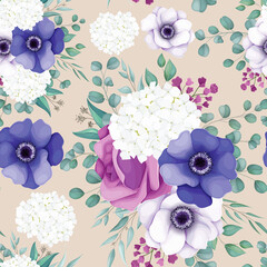 beautiful white and purple floral seamless pattern