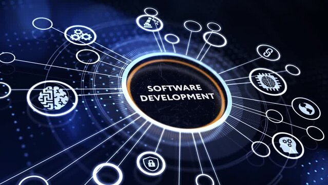 Inscription Software Development on the virtual display. Business, modern technology, internet and networking concept.
