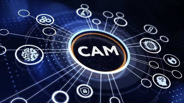 CAM Computer-aided manufacturing industrial technology automation concept.