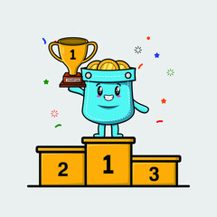Cute cartoon pocket as the first winner with happy expression in 3d modern style design