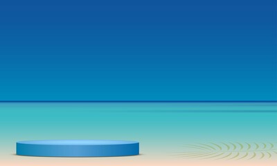 blue podium and sunlight on the beach