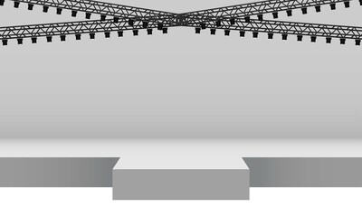 white stage and speaker with spotlight on the truss system on the white background	 - obrazy, fototapety, plakaty