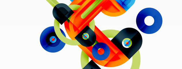 Creative geometric wallpaper. Minimal abstract background. Bright color geometric shapes on white backdrop. Business template for wallpaper, banner, background or landing