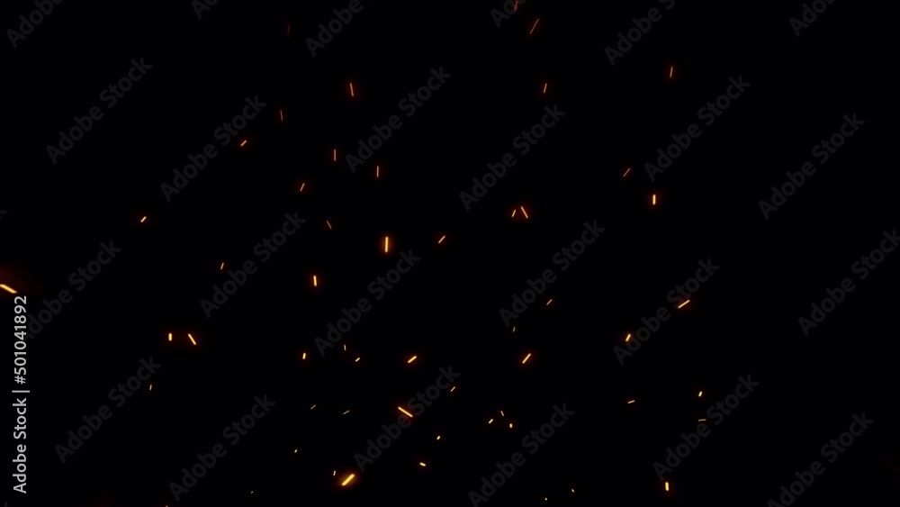 Poster seamless loop of smoke fire sparks rising up particle dust burning hot sparks random flowing on blac