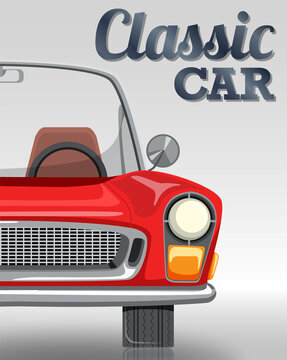 Classic car typography design with classic car on white background