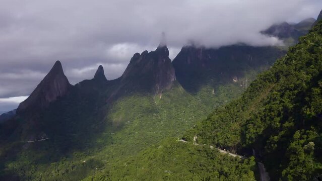 Wonderful landscape, exotic mountains. Mountain of the Finger of God, the city of Teresopolis, State of Rio de Janeiro, Brazil.