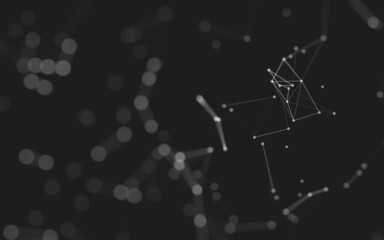 Abstract background. Molecules technology with polygonal shapes, connecting dots and lines. Connection structure. Big data visualization.