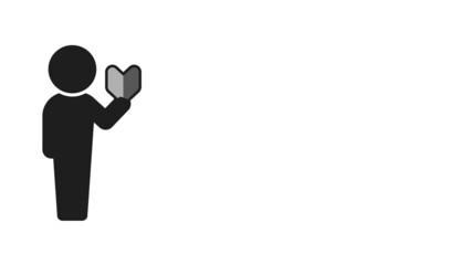 初心者マークを持って立っている人のアイコン・ピクトグラム - ビギナー・サポート・初心者向けガイドのイメージ素材