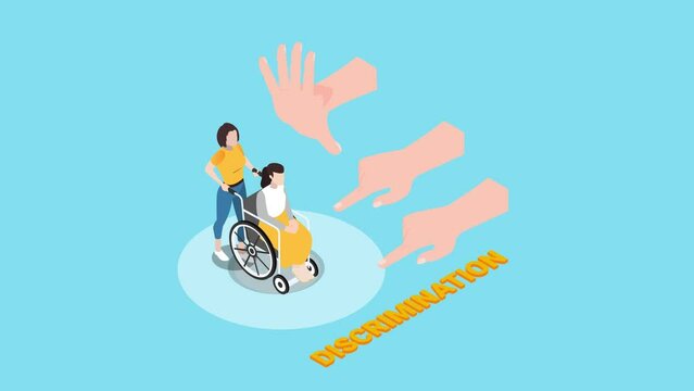 Handicapped woman discriminated by people