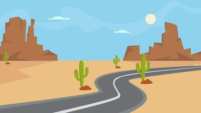 Oasis desert with empty asphalt road