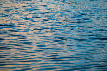 Panorama of tropical ocean water, sea waves. Calm water, ocean background. Panoramic sea landscape.