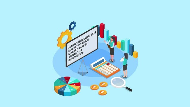 Two businesswomen look at competitor analysis data