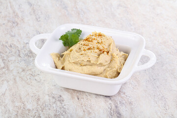 Traditional Jewish Hummus with olive oil