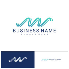 Initial M W with Wave logo vector template, Creative M W logo design concepts