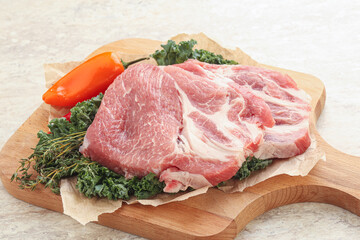Raw pork neck for cooking