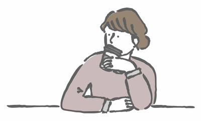 カフェ　コーヒー　リラックス　イラスト　女性