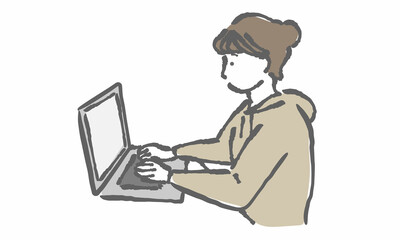 在宅ワーク　パソコン　イラスト　女性