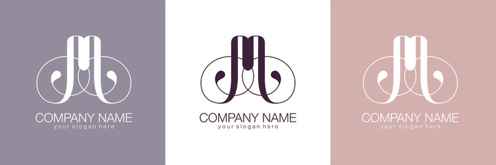 M letter monogram. Elegant luxury M logo. Calligraphic style. Vector design. Luxurious linear creative monogram.