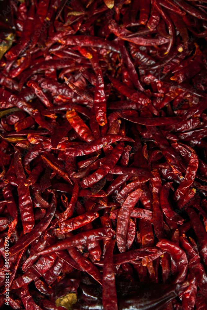 Wall mural chiles de árbol placed on a shelf for sale within a market