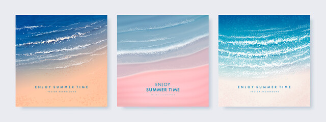 Set of vector landscape background. Beautiful illustration of sandy summer beach. Summer holidays poster or banner design template © AM_art