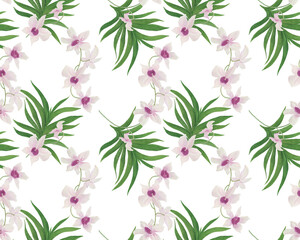 White watercolor painting orchid flowers. Seamless pattern