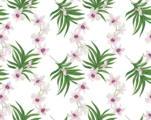 Tuinposter White watercolor painting orchid flowers. Seamless pattern © ramiia