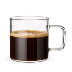 Glass cup of espresso coffee isolated on white.
