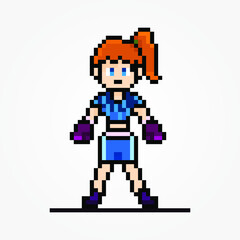 Fototapeta premium Pixel female boxer standing white background