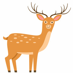 Vector illustration of a deer in a flat style isolated on a white background.
