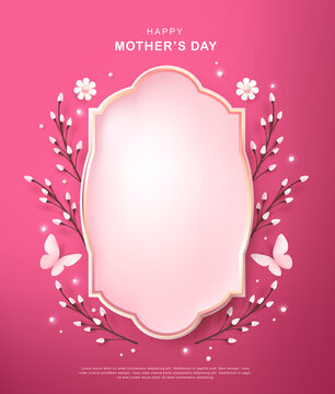 Mothers day background layout in retro frame with flower