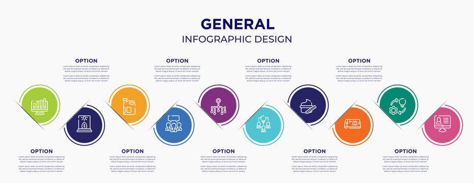 general concept infographic design template. included ar graph, business incubator, engine oil, group opinion, classification, collaborative idea, beauty care, digital product, hr software for