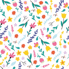 Fototapeta na wymiar Garden flower, plants ,botanical ,seamless pattern vector design on white background color