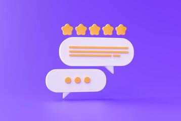 Customer feedback or review 5 star with comment excellent service icon symbol concept on purple background 3d illustration - obrazy, fototapety, plakaty