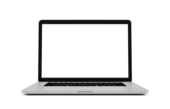 Laptop with blank screen isolated on white background, 3d rendering