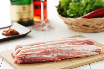 grilled pork belly BBQ , korean cuisine. samgyeopsal 