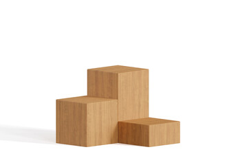 Wood podium isolated white background. concept scene stage showcase product. 3d illustration.