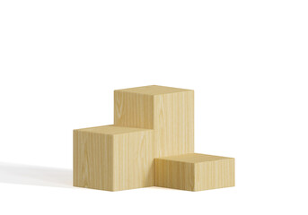 Wood podium isolated white background. concept scene stage showcase product. 3d illustration.