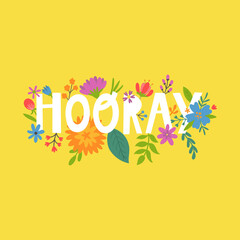 vector yellow card with flowers and hooray text - 501053895